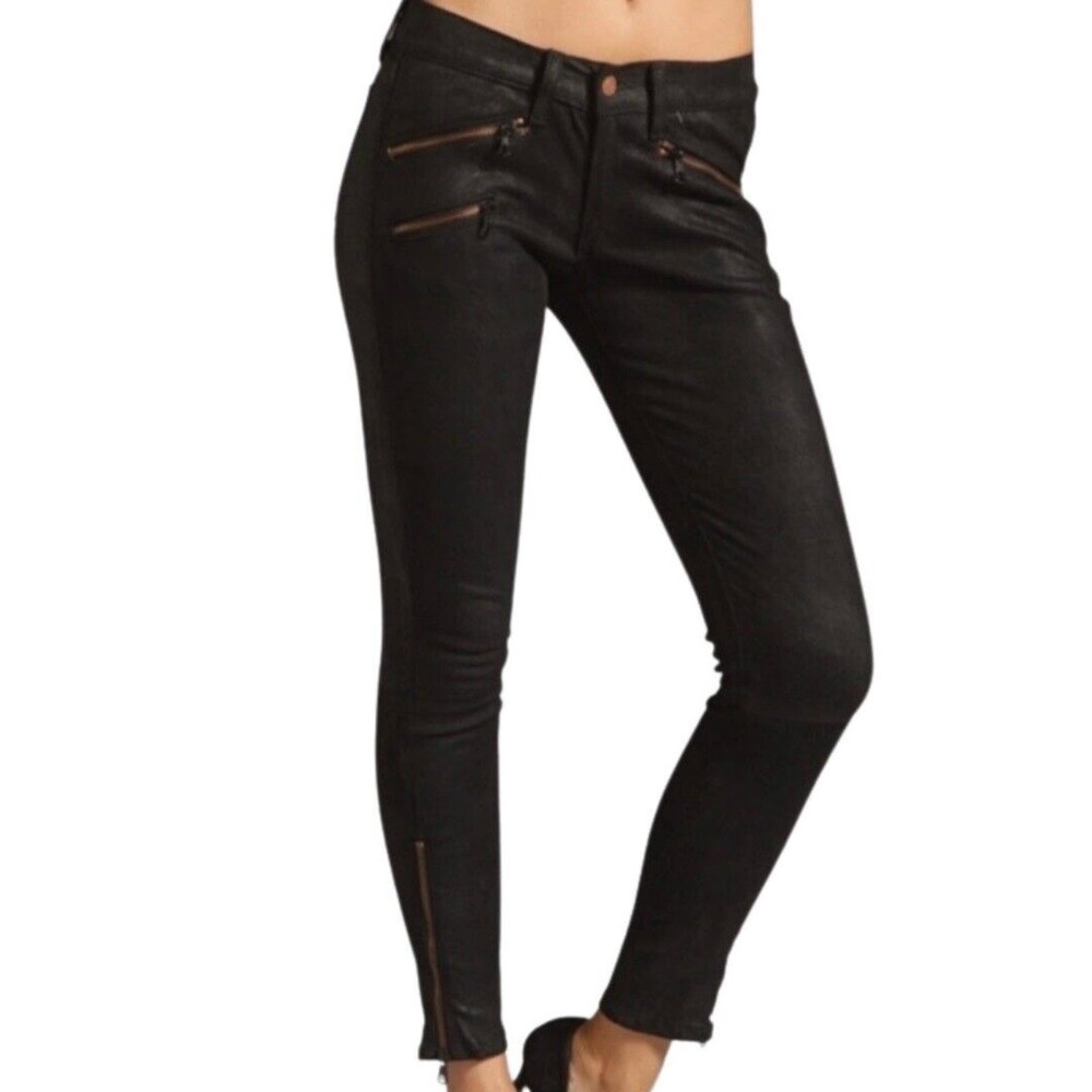 Rag & Bone Lamb Leather Jeans 26 Black Suede Zipper Pockets & Ankles Skinny - Picture 1 of 13